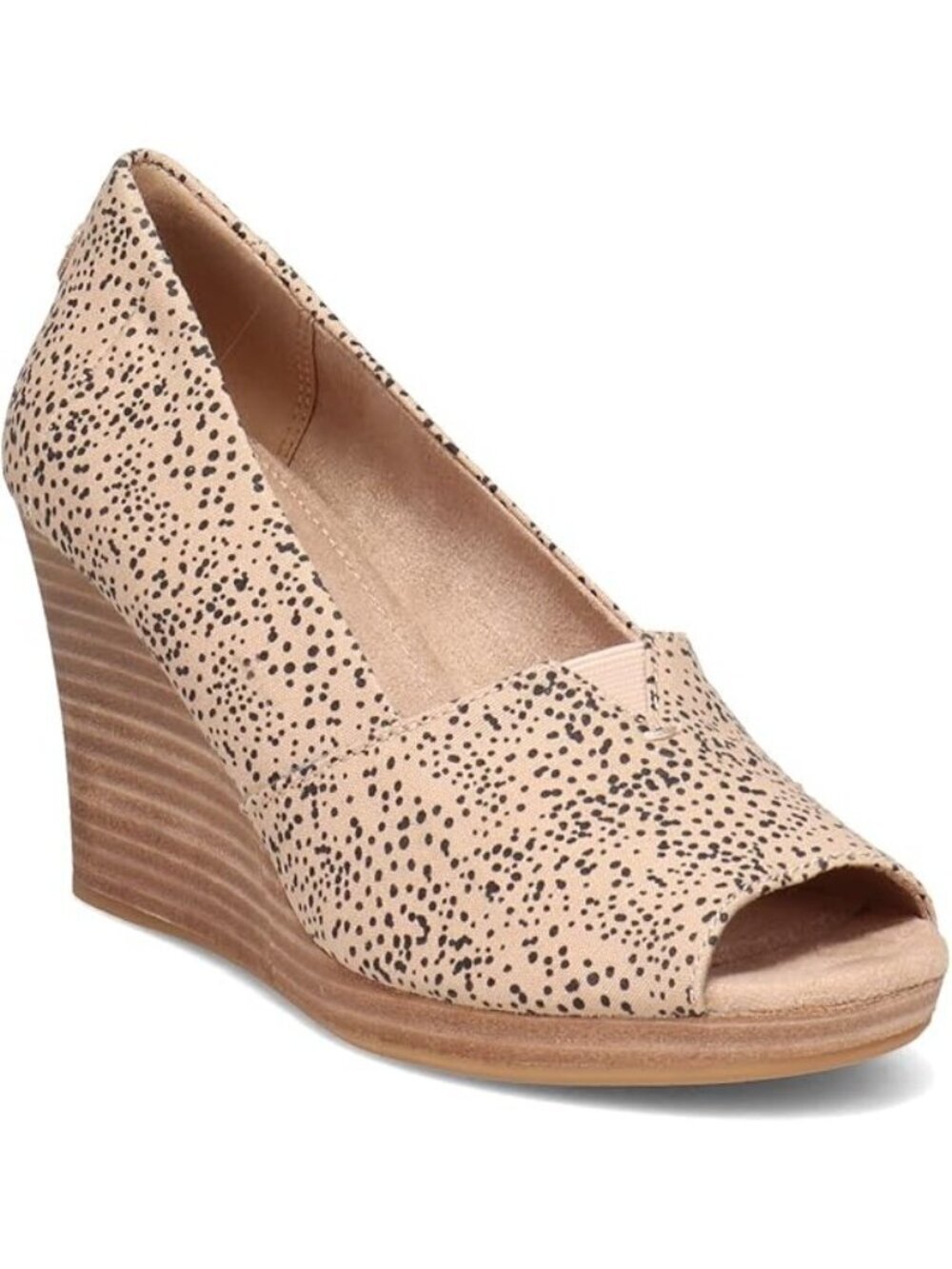 Toms Michelle Spotted Peep Toe Wedges Women's Size 8 Beige Black Casual Preppy
